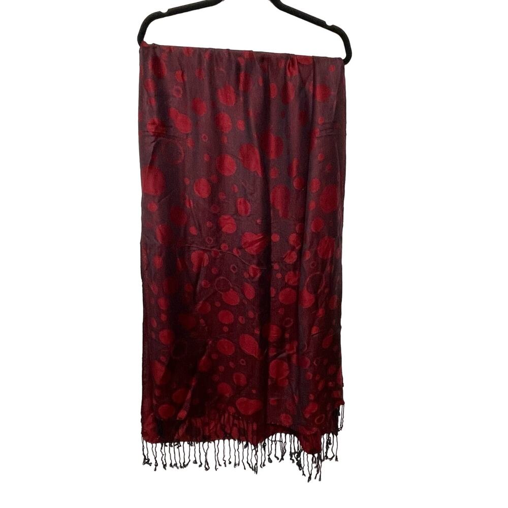 Pashmina Textured Bubbles Scarf Shawl Wrap Fringe Hem Silk Blend Red Black OS